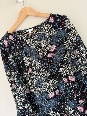 J Jill Floral Blouse Small 3/4 Bell Sleeve Boho Cottagecore Lightweight Top